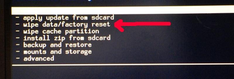 Строка «wipe data» Recovery