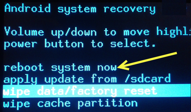 Выбор первого пункта Reboot system